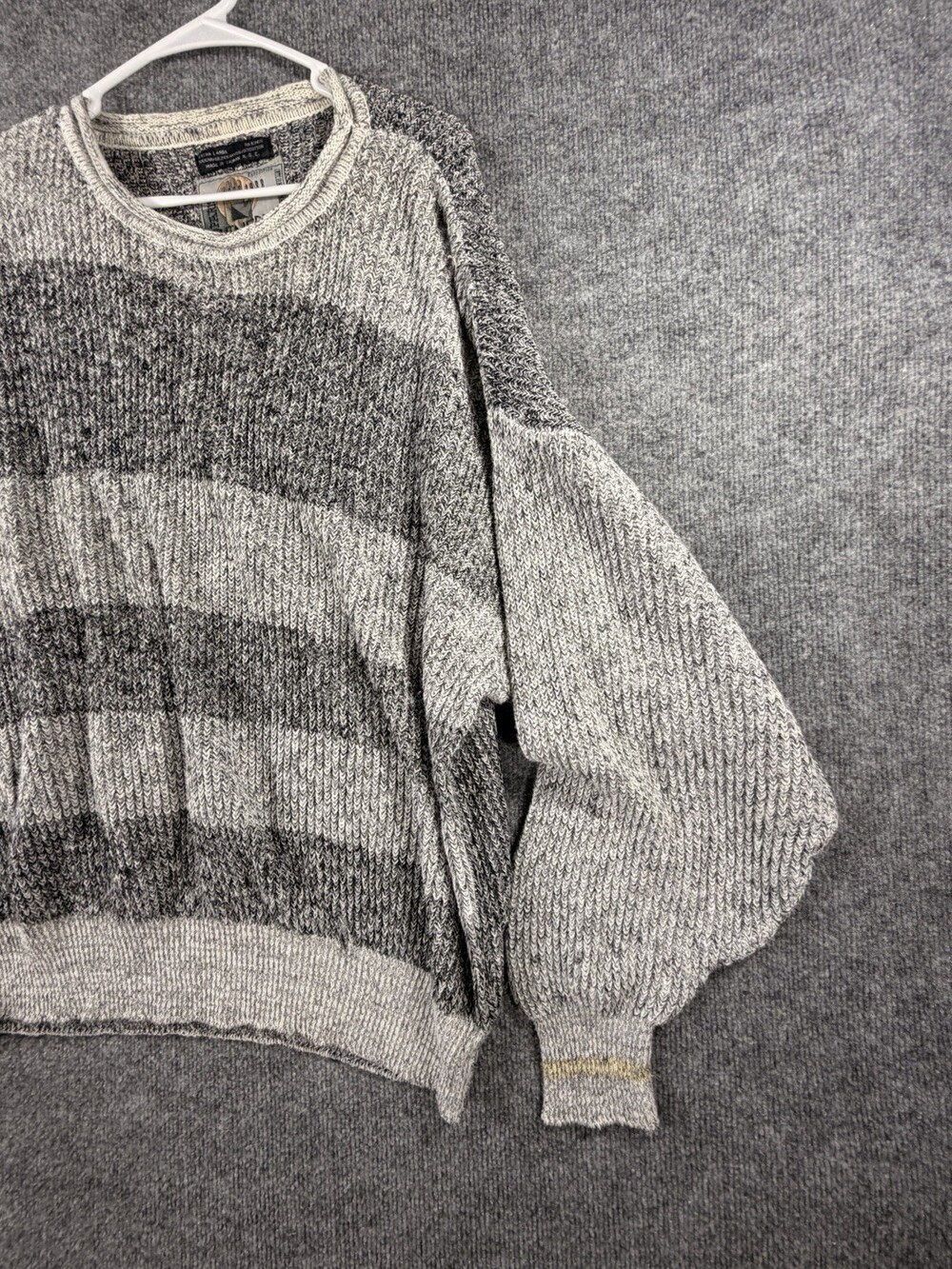 Vtg 80’s Generra Paris XL Gray Striped Tight Knit Crewneck Pullover Sweater - Picture 4 of 16